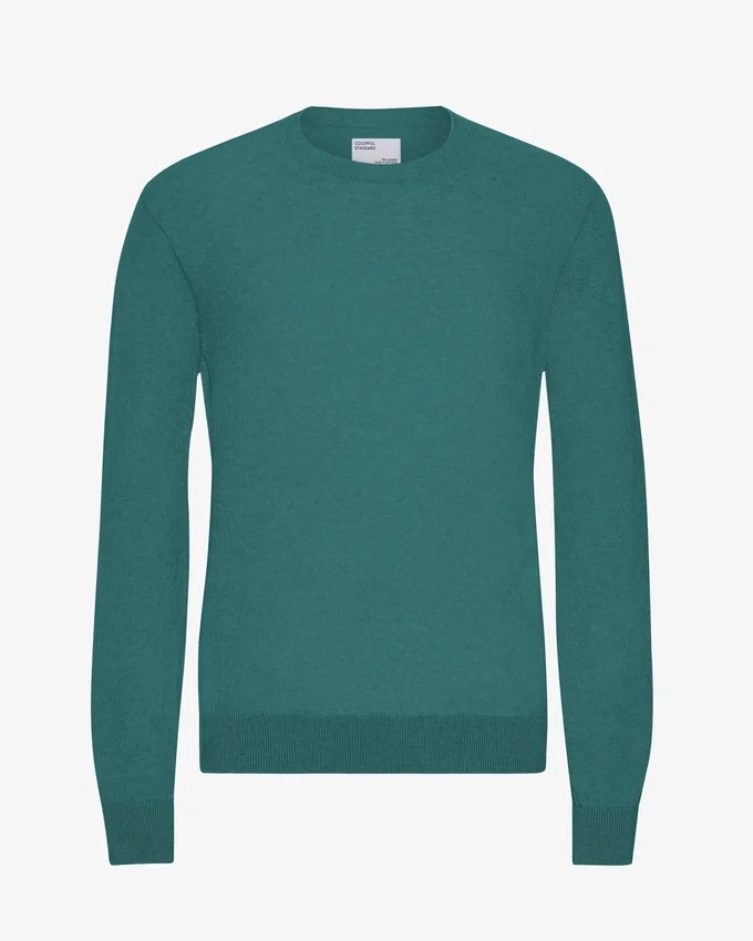 Pull à col rond en laine mérinos légère - Vert océan