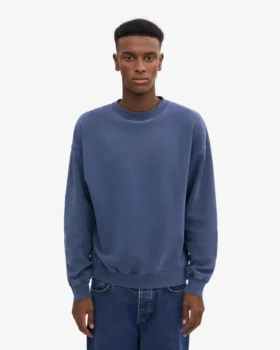 Pull à col rond oversize en coton bio – Bleu Neptune