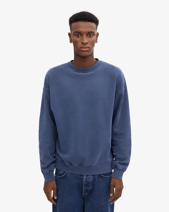 Pull à col rond oversize en coton bio - Bleu Neptune