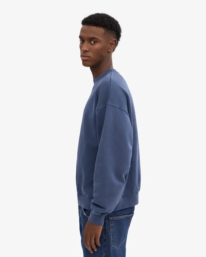 Pull à col rond oversize en coton bio - Bleu Neptune