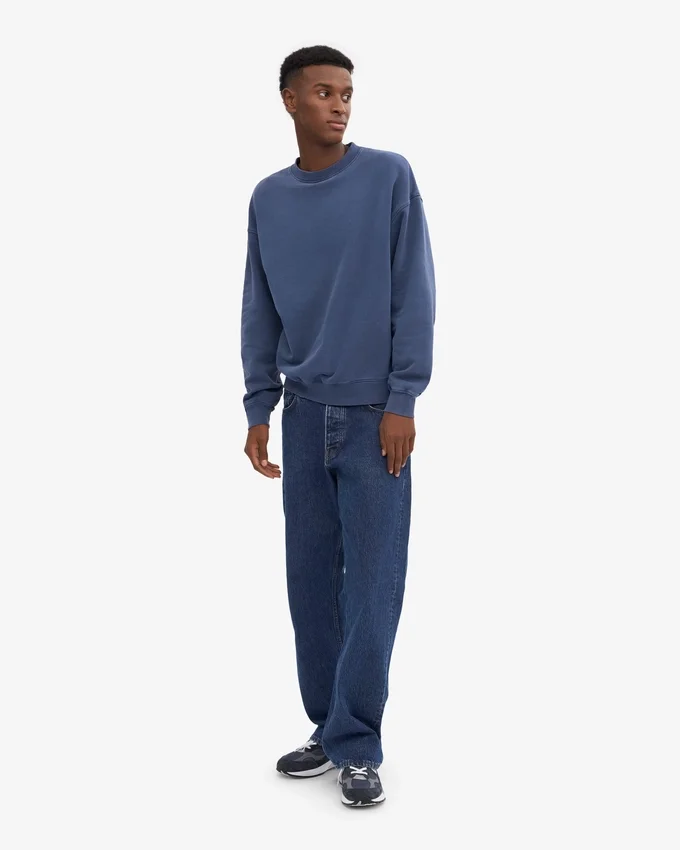 Pull à col rond oversize en coton bio - Bleu Neptune