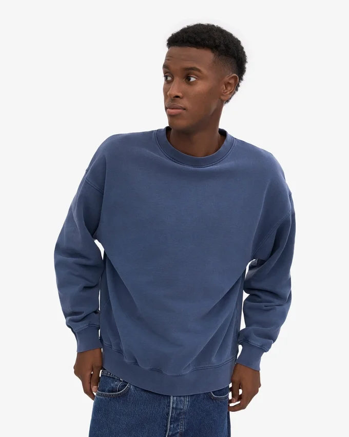 Pull à col rond oversize en coton bio - Bleu Neptune