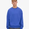 Pull à col rond oversize en coton bio - Bleu saphir