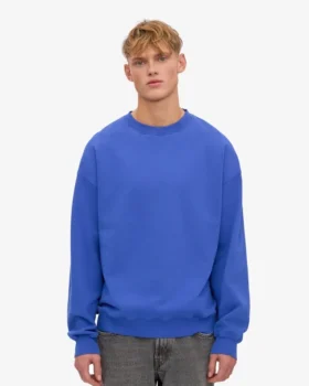 Pull à col rond oversize en coton bio – Bleu saphir