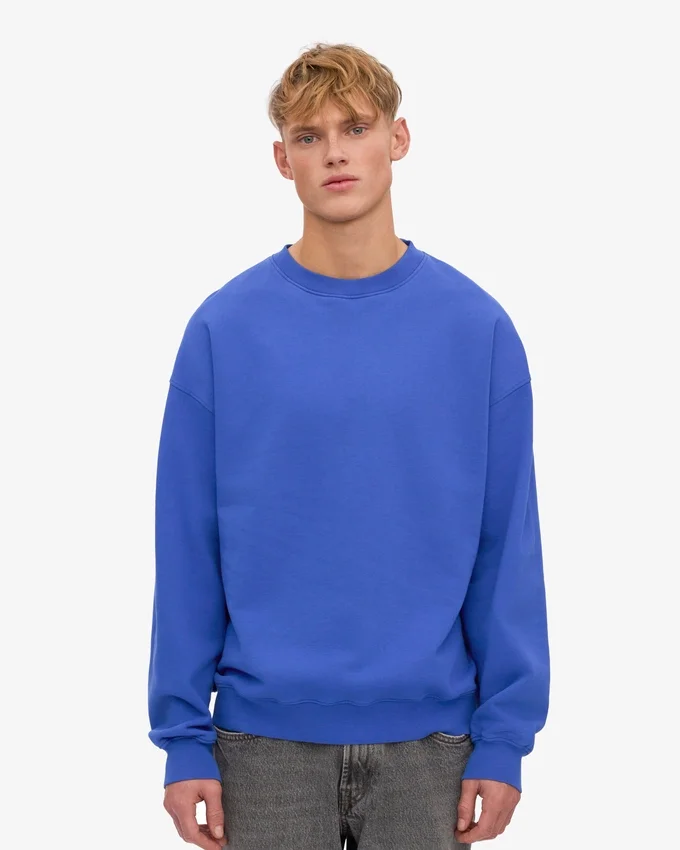 Pull à col rond oversize en coton bio - Bleu saphir