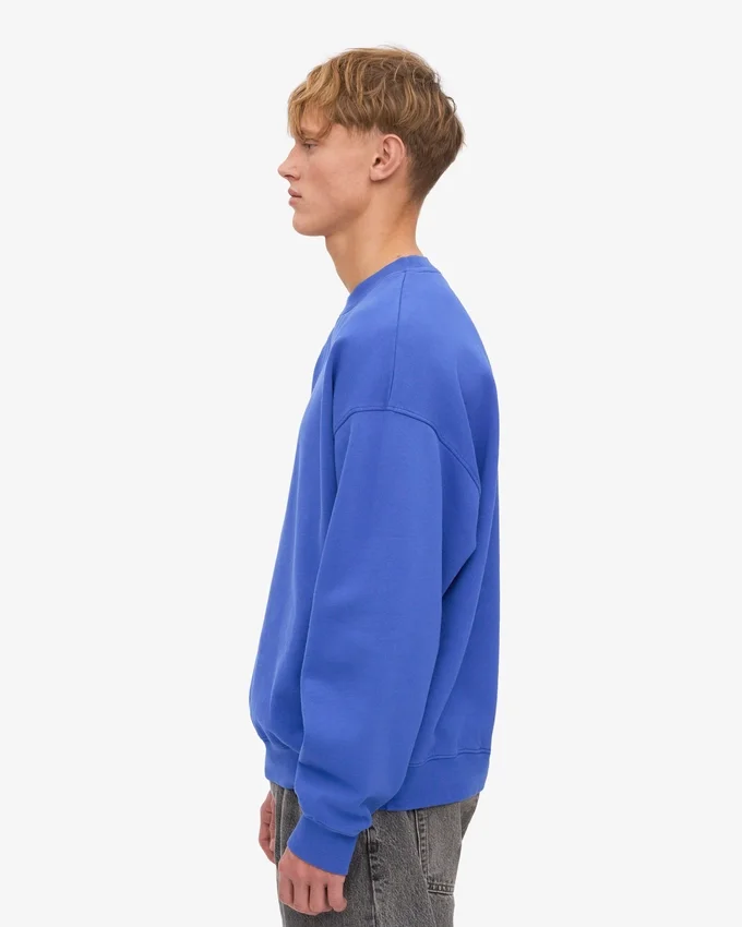 Pull à col rond oversize en coton bio - Bleu saphir