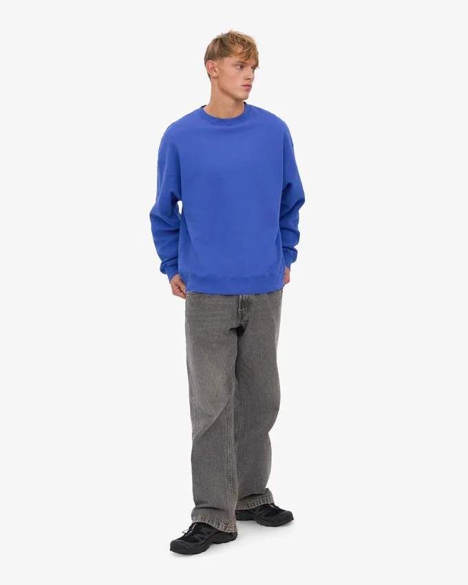Pull à col rond oversize en coton bio - Bleu saphir