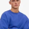 Pull à col rond oversize en coton bio - Bleu saphir