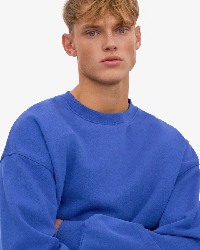 Pull à col rond oversize en coton bio - Bleu saphir