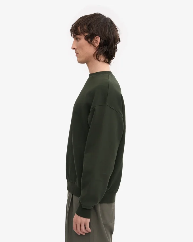 Pull à col rond oversize en coton bio - Vert chasseur