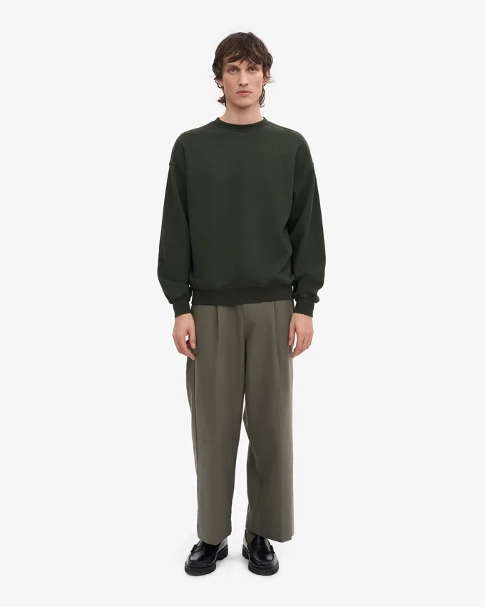 Pull à col rond oversize en coton bio - Vert chasseur
