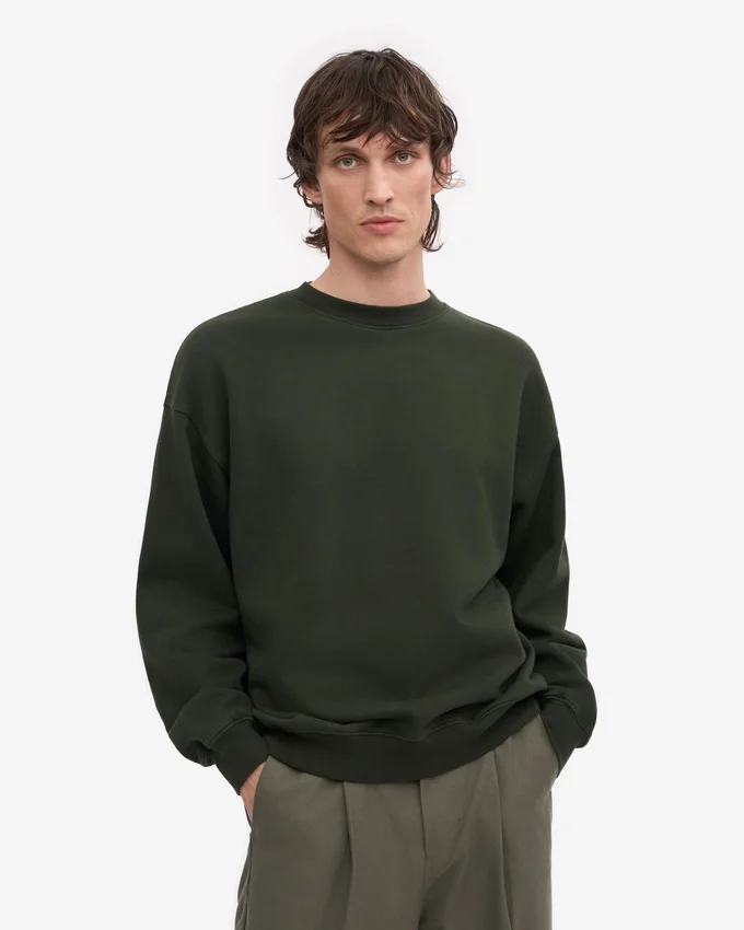 Pull à col rond oversize en coton bio - Vert chasseur