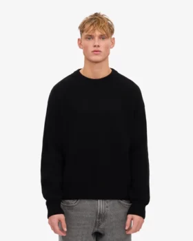 Pull à col rond oversize en laine mérinos – Noir intense