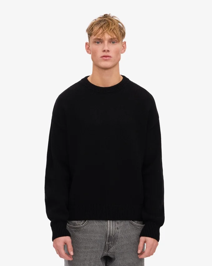 Pull à col rond oversize en laine mérinos - Noir intense