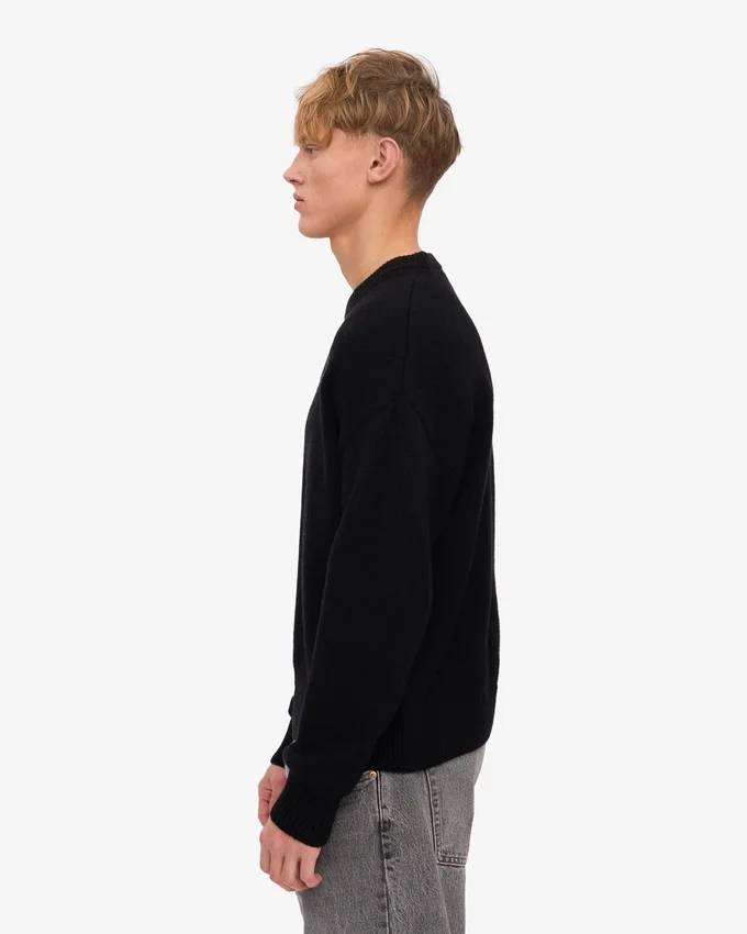 Pull à col rond oversize en laine mérinos - Noir intense