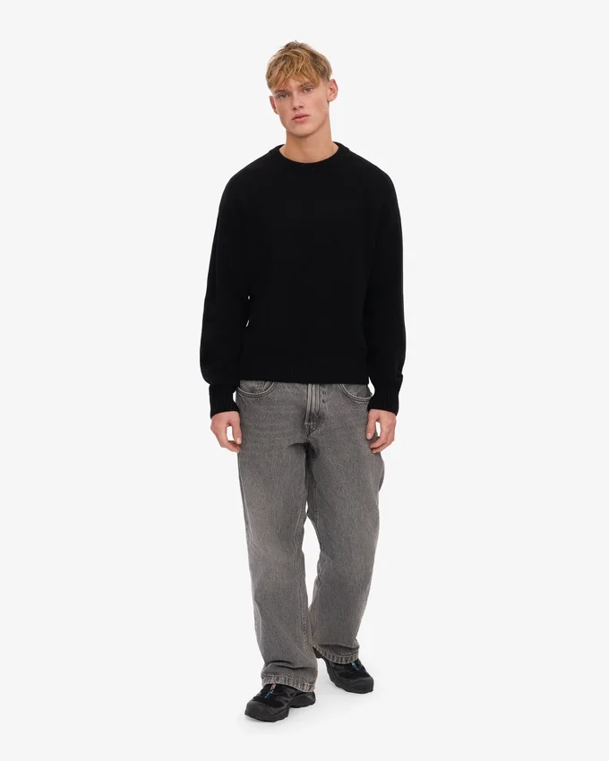 Pull à col rond oversize en laine mérinos - Noir intense
