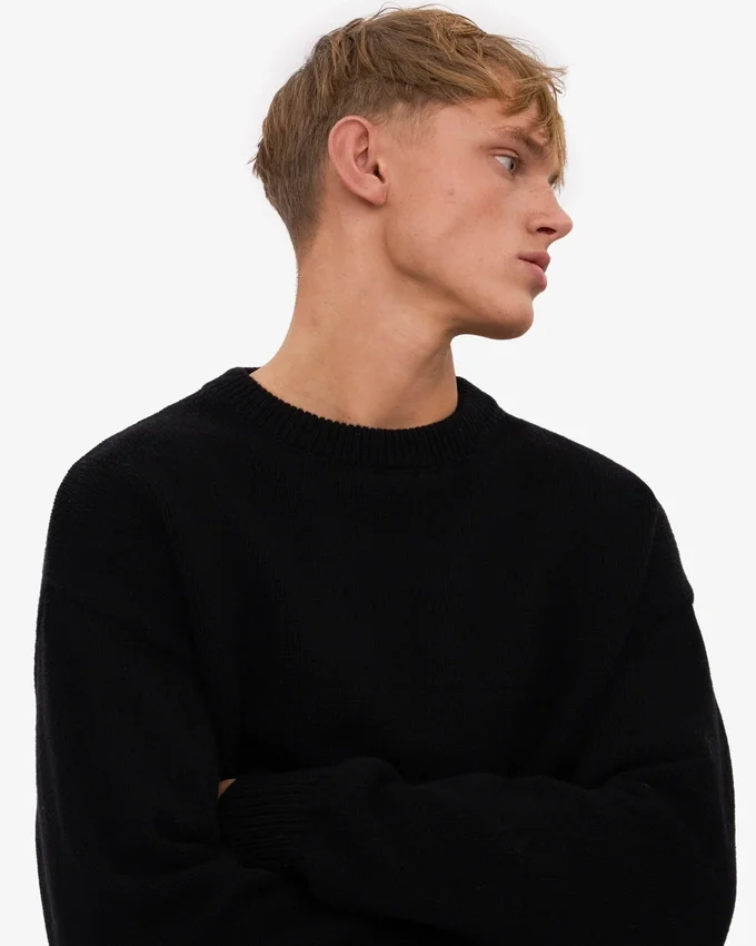 Pull à col rond oversize en laine mérinos - Noir intense
