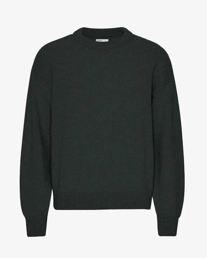 Pull à col rond oversize en laine mérinos - Vert chasseur