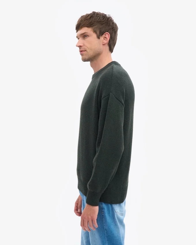 Pull à col rond oversize en laine mérinos - Vert chasseur