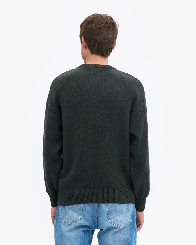 Pull à col rond oversize en laine mérinos - Vert chasseur