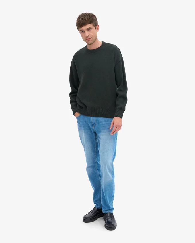 Pull à col rond oversize en laine mérinos - Vert chasseur