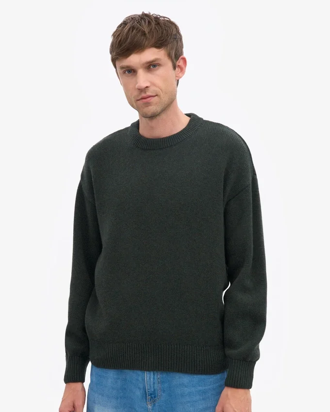 Pull à col rond oversize en laine mérinos - Vert chasseur
