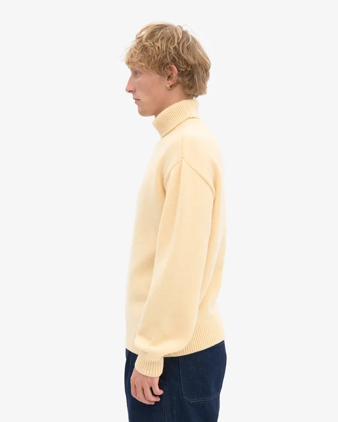 Pull à col roulé en laine mérinos - Jaune pâle