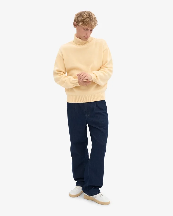 Pull à col roulé en laine mérinos - Jaune pâle