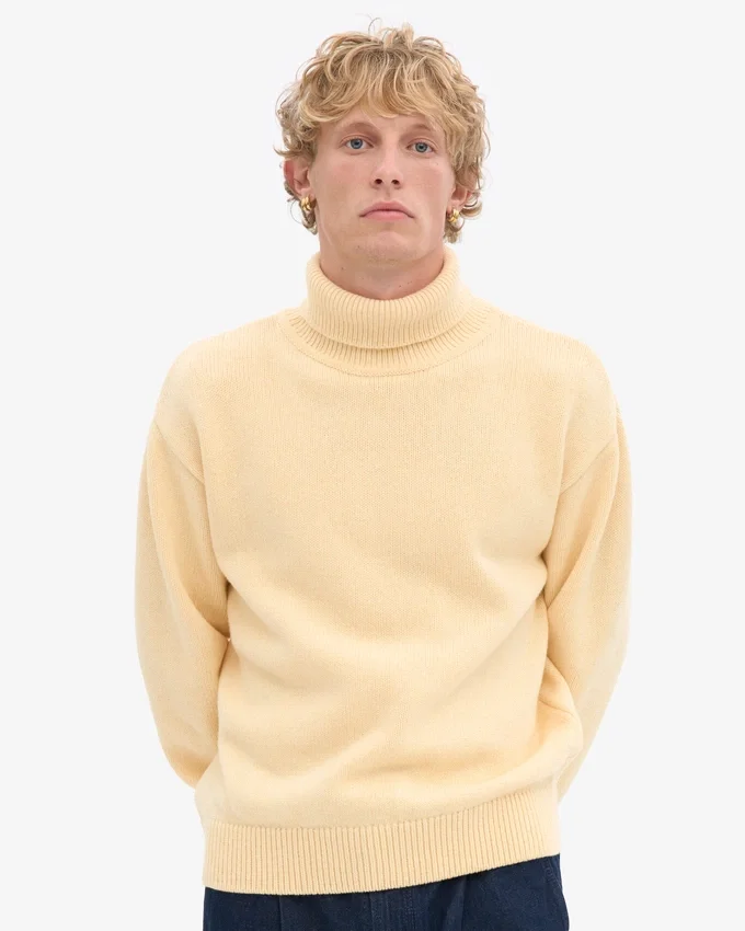 Pull à col roulé en laine mérinos - Jaune pâle