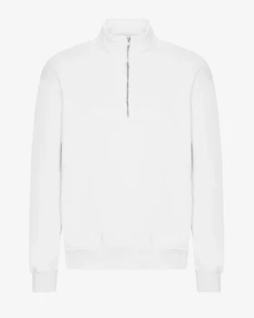 Pull col zippé 1/4 en coton bio - Blanc optique
