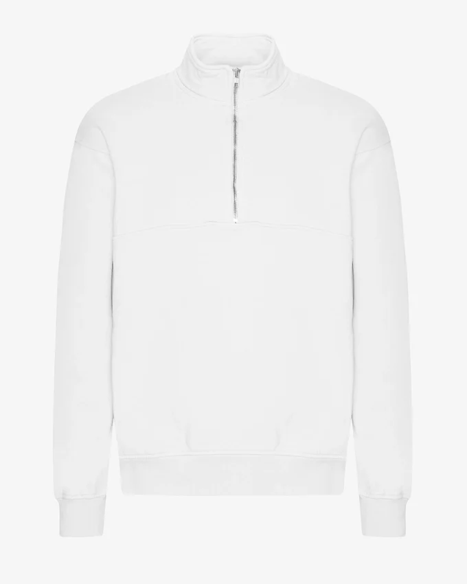 Pull col zippé 1/4 en coton bio - Blanc optique