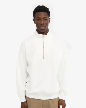 Pull col zippé 1/4 en coton bio – Blanc optique