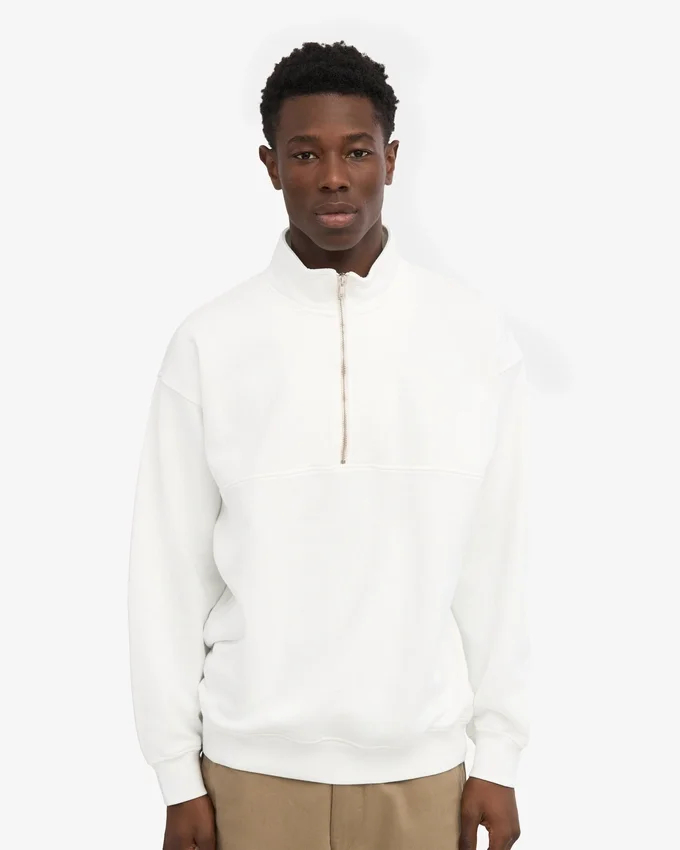 Pull col zippé 1/4 en coton bio - Blanc optique