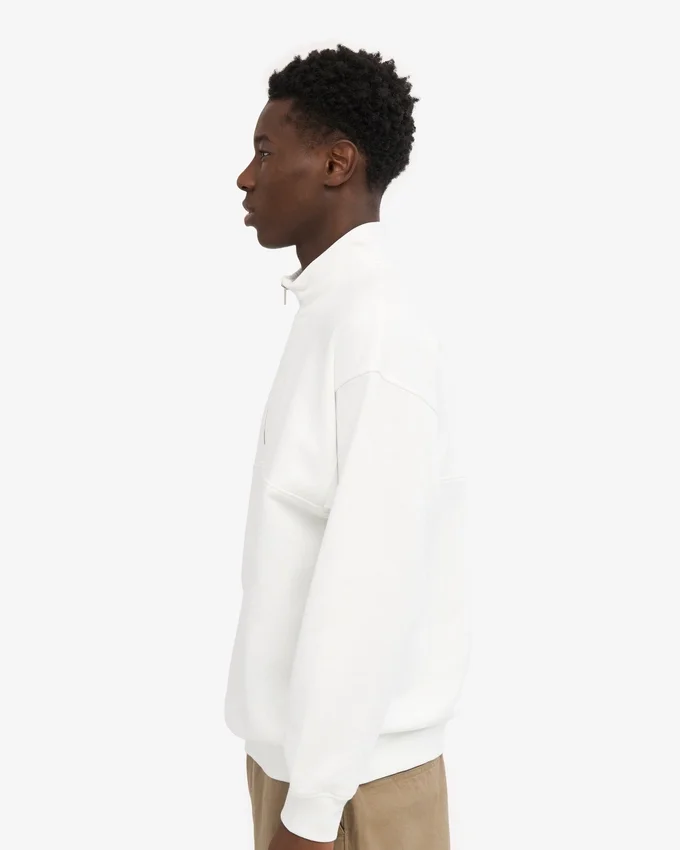 Pull col zippé 1/4 en coton bio - Blanc optique