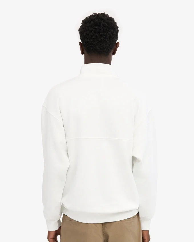 Pull col zippé 1/4 en coton bio - Blanc optique