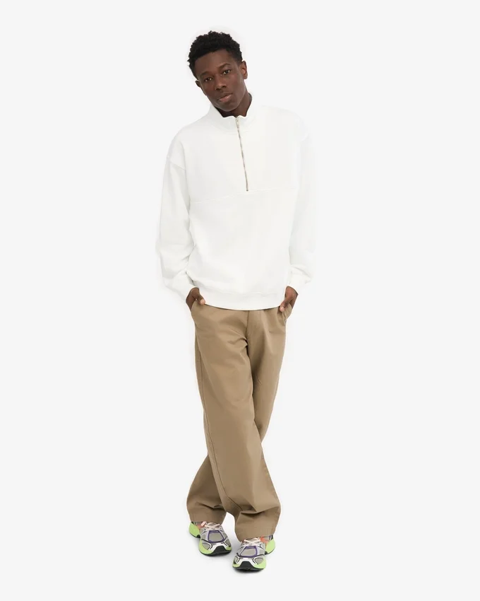 Pull col zippé 1/4 en coton bio - Blanc optique