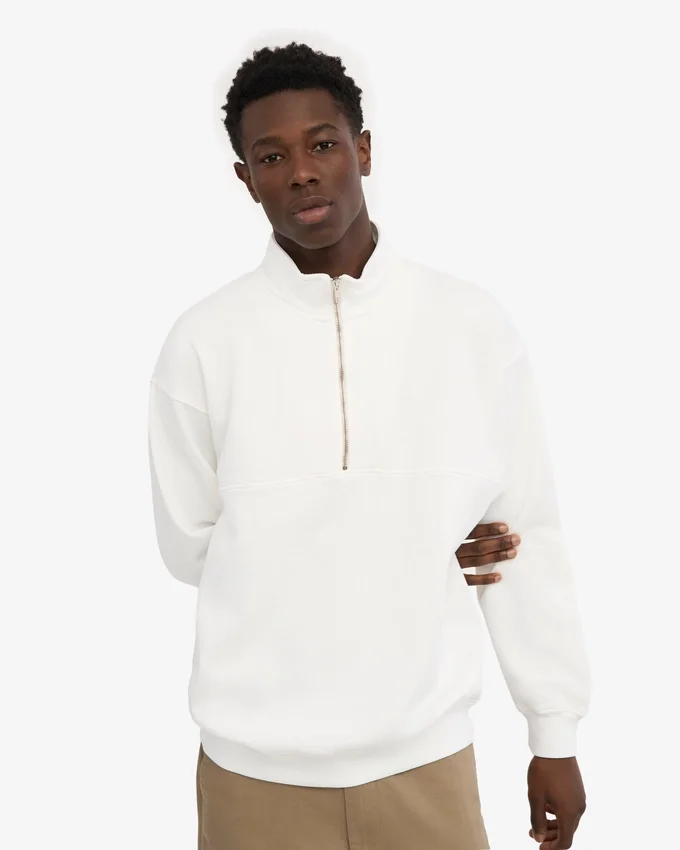 Pull col zippé 1/4 en coton bio - Blanc optique