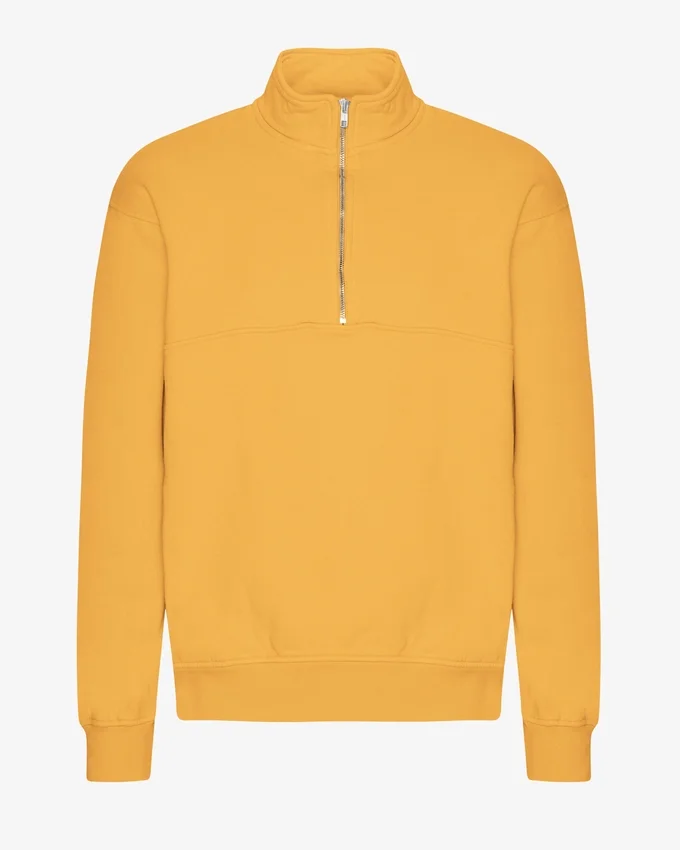 Pull col zippé 1/4 en coton bio - Jaune brûlé