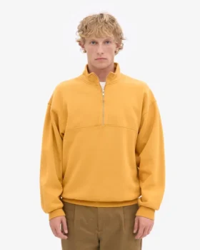 Pull col zippé 1/4 en coton bio – Jaune brûlé