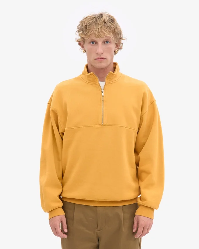 Pull col zippé 1/4 en coton bio - Jaune brûlé