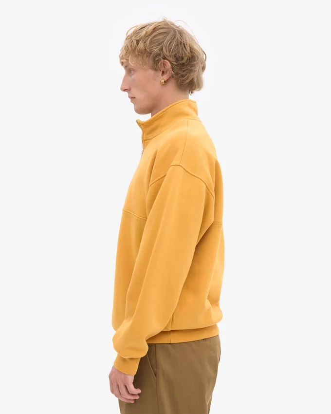 Pull col zippé 1/4 en coton bio - Jaune brûlé