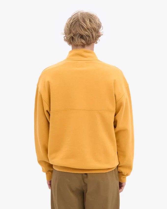 Pull col zippé 1/4 en coton bio - Jaune brûlé