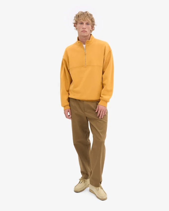 Pull col zippé 1/4 en coton bio - Jaune brûlé