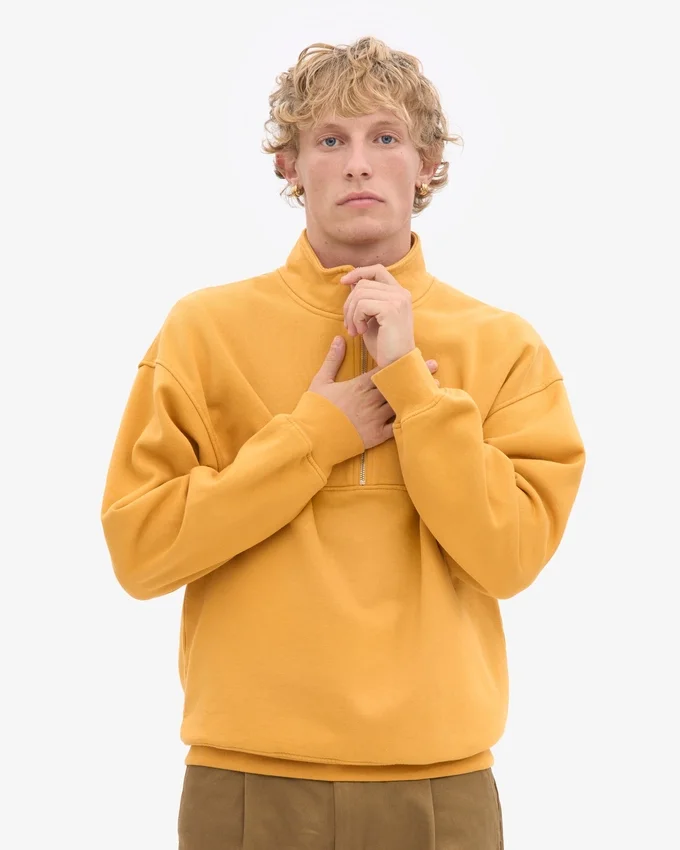 Pull col zippé 1/4 en coton bio - Jaune brûlé