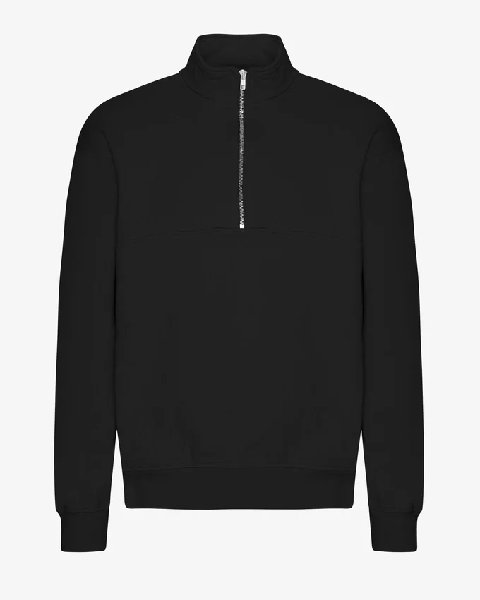 Pull col zippé 1/4 en coton bio - Noir intense
