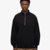 Pull col zippé 1/4 en coton bio - Noir intense