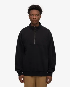 Pull col zippé 1/4 en coton bio – Noir intense