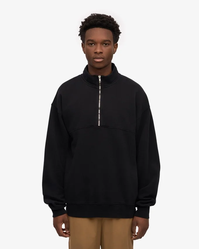 Pull col zippé 1/4 en coton bio - Noir intense