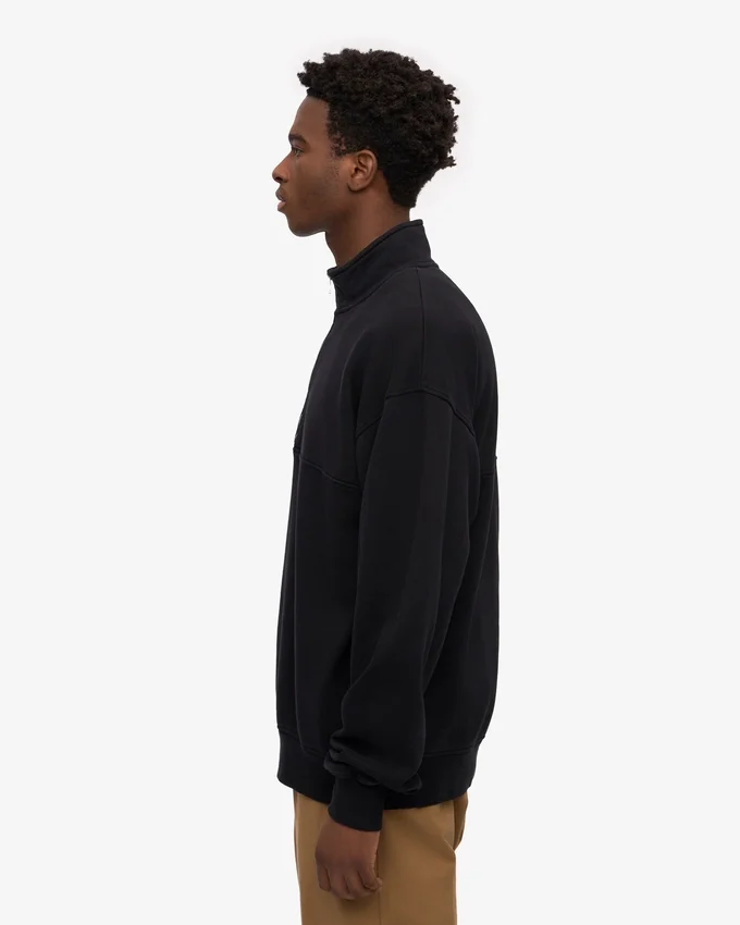 Pull col zippé 1/4 en coton bio - Noir intense