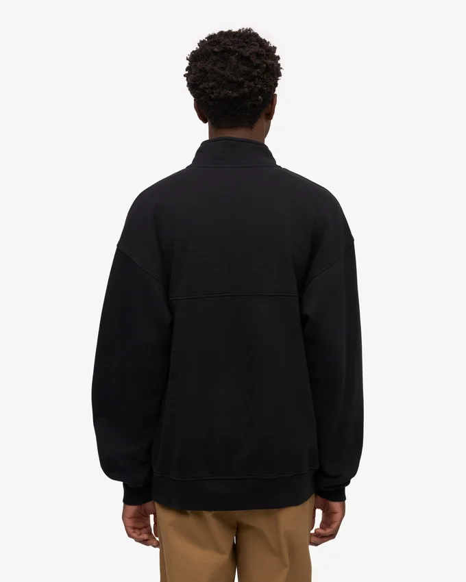 Pull col zippé 1/4 en coton bio - Noir intense